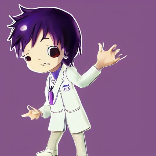 Prompt: cute little boy wearing an doctor suit, purple color palette, inspired in made in abyss and hirohiko araki, ray tracing, featured in pixiv