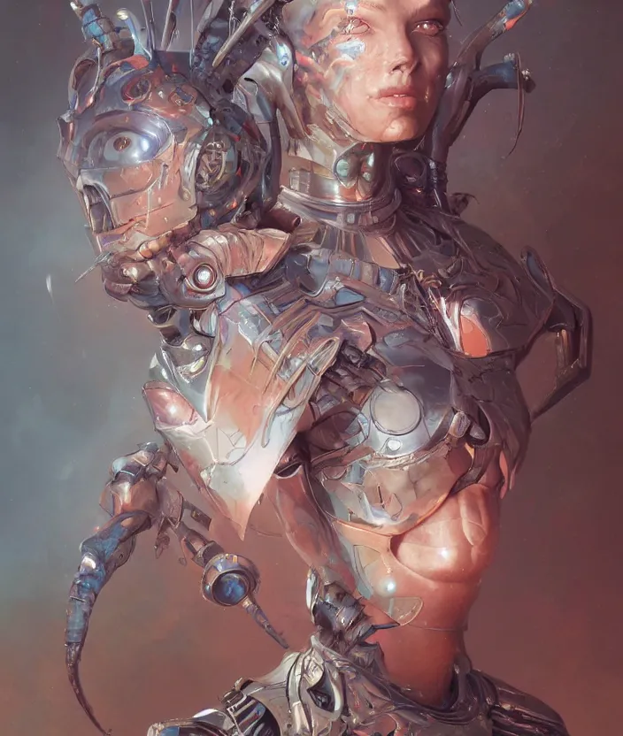 Prompt: A portrait of a cyborg goddess by Wayne Barlowe and Peter Mohrbacher, detailed, sharp, digital art, trending on Artstation