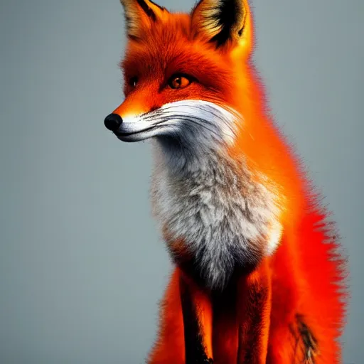 Image similar to A flaming fox standing and posing for the photo, dark background