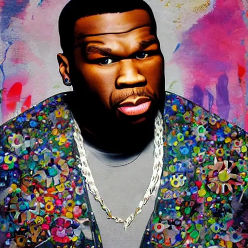 Prompt: a painting of 50 cent by Takashi Murakami