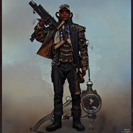 Prompt: Obama as a steampunk colonel, army, intricate, highly detailed, digital painting, artstation, concept art, sharp focus, illustration, art by greg rutkowski and alphonse mucha