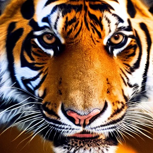 Image similar to Photo of a tiger at golden hour, backlight, portrait, national geographic, close up, 85mm lens