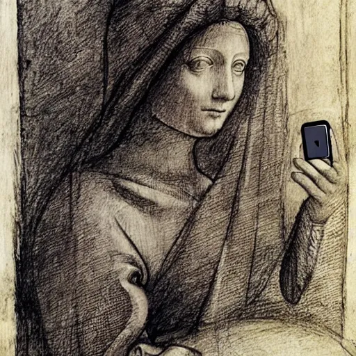 Prompt: leonardo da vinci sketch of an iphone 1 4