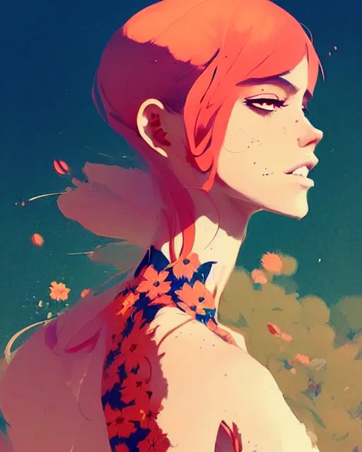 Image similar to a ultradetailed beautiful panting of a stylish woman in a flower dress, by conrad roset, greg rutkowski and makoto shinkai, trending on artstation