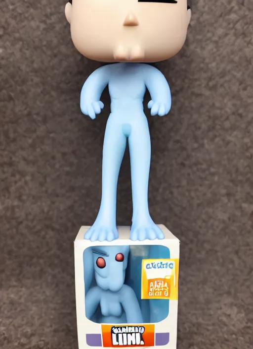 Image similar to funko pop figure of [ handsome ] squidward, chiseled jaw, sharp features, product photo