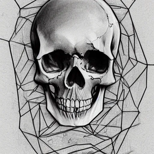 Image similar to a black pen sketch of a skull in a desert, beginner, pencil, intermediate art, anatomy, paper art, pencil, bold lines, cyberpunk based