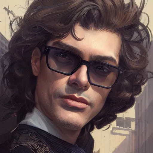 Prompt: ultra realistic illustration, man in a jacket with rectangular dark glasses, with black hair, intricate, elegant, highly detailed, digital painting, artstation, concept art, smooth, sharp focus, illustration, art by artgerm and greg rutkowski and alphonse mucha