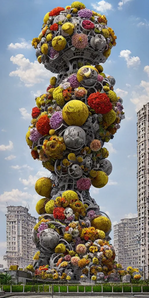 Prompt: colossal grotesque flower made from best unfulfilled mankind projects in the middle of abandoned post soviet constructivist cityscape, Stalinist architecture, ultradetailed, Intricate by Hayao Miyazaki and Josan Gonzalez and Makoto Shinkai and Giuseppe Arcimboldo and Wes Anderson