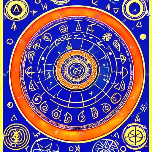 Prompt: a circle astral map with beautiful occult symbols, major arcana occult, blue and red universe background - n 4