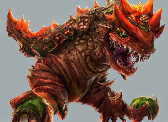 Prompt: detailed concept art of a huge giant bowser by cheng yi and luolin, artstation, artstationhd, detailed scales, spiky and red hair tuft green scales. bowser, bowser nintendo, koopa, ~ bowser # bowser ( ( mario ) ) bcy. net, realistic. reptile cheng yi, fire breathing. bowser