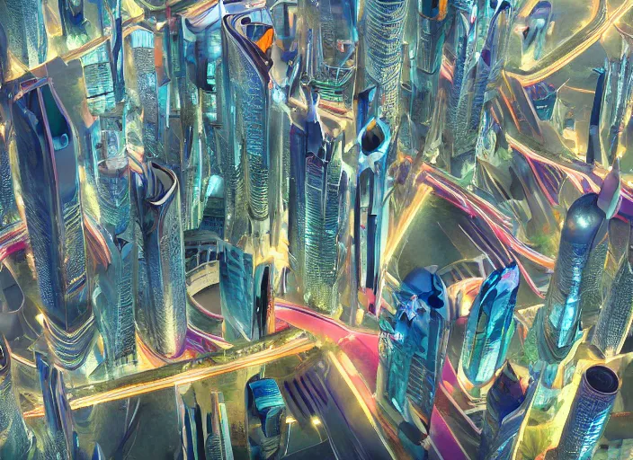 Prompt: an oil painting of china futurism city in isometric, hyper detailed, hyper realistic, 4K, octane render, unreal engine, painted by Zaha Hadid,