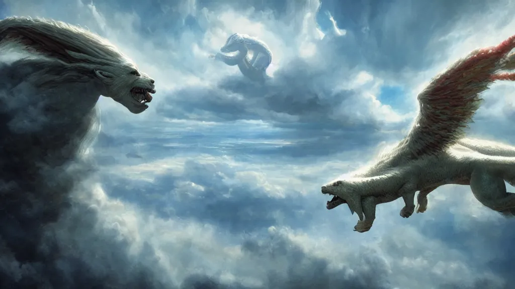 Image similar to falkor flying through the nothing. the neverending story movie. greg rutkowski. sunlit undertones. 3 8 4 0. 2 1 6 0.