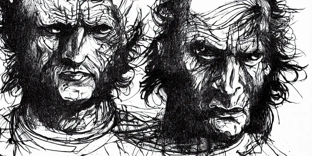 Image similar to ink lineart drawing of an angry man, white background, etchings by goya, chinese brush pen illustration, high contrast, deep black tones, contour