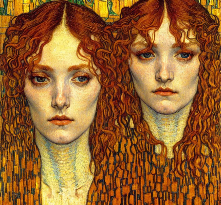 Image similar to detailed realistic beautiful young medieval queen face portrait by jean delville, gustav klimt and vincent van gogh, art nouveau, symbolist, visionary, gothic, pre - raphaelite, muted earthy colors, desaturated