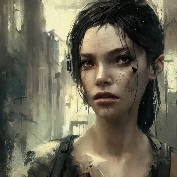 Image similar to female cyberpunk, beautiful face, rule of thirds, intricate outfit, spotlight, by greg rutkowski, by jeremy mann, digital painting