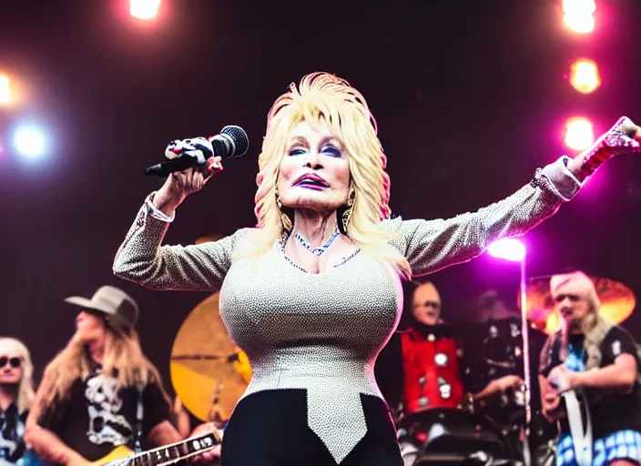 Image similar to photo still of dolly parton at the vans warped tour 2 0 1 8!!!!!!!! at age 3 6 years old 3 6 years of age!!!!!!!! stage diving into the crowd, 8 k, 8 5 mm f 1. 8, studio lighting, rim light, right side key light