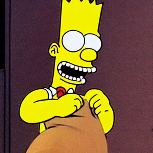 Prompt: a still photo of the real bart simpson