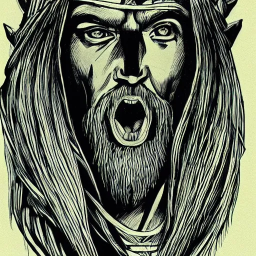 Prompt: a colossal norse god is watching us,