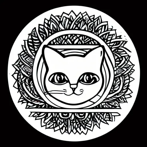 Image similar to tattoo sketch of a cat hugging the sun, on a canva, blackwork, ornamental, line art, vector,