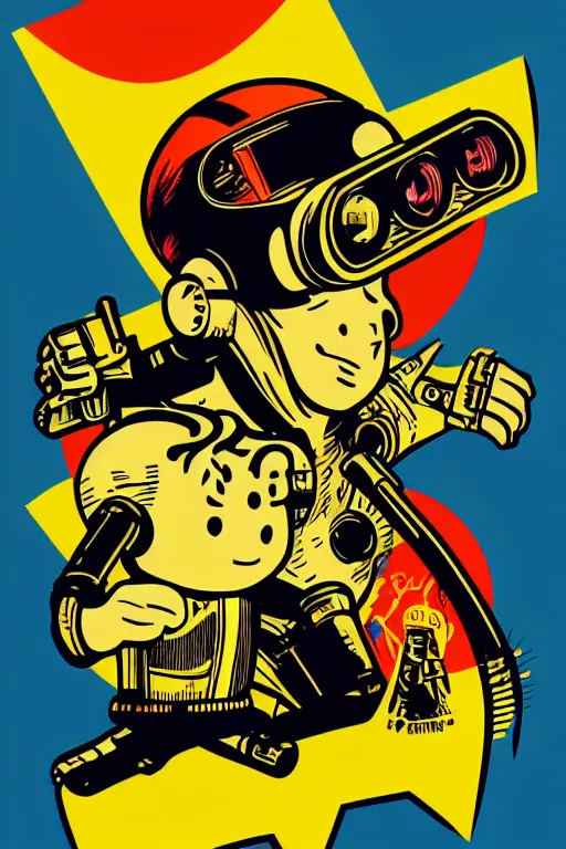 Image similar to fallout 7 6 retro futurist illustration art by butcher billy, sticker, colorful, illustration, highly detailed, simple, smooth and clean vector curves, no jagged lines, vector art, smooth andy warhol style