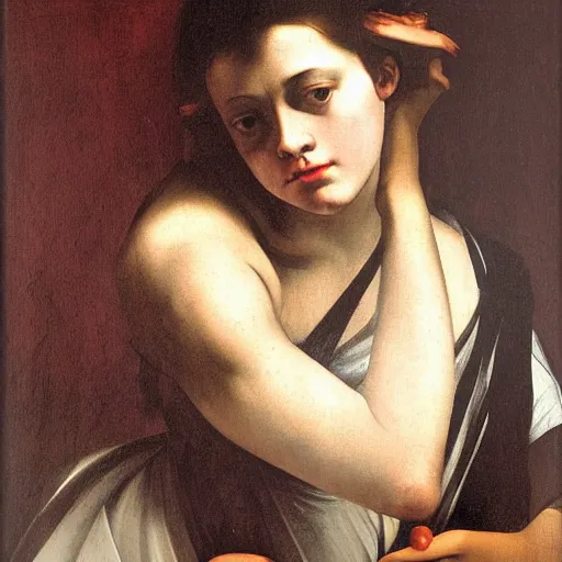 Prompt: photo of young woman by caravaggio