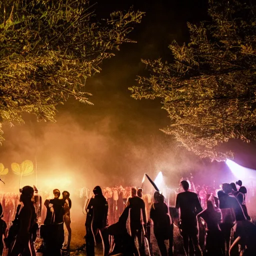 Image similar to Techno festival in forest at night