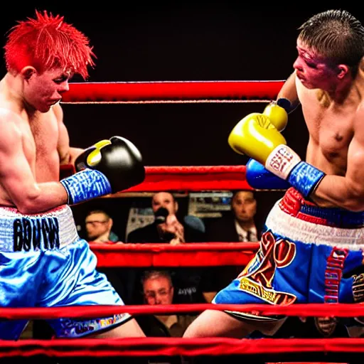 Prompt: two clowns fighting, boxing match, showtime boxing