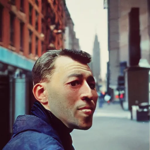 Image similar to street photograph portrait in new york from the 1 9 6 0 s, ultra detailed hyper realistic lifelike, photographed on colour film, photo taken with ektachrome, featured on shutterstock