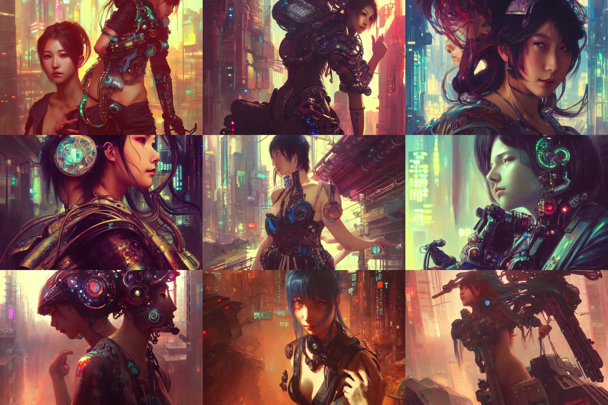 Prompt: ultra realistic beautiful cyberpunk kowloon techno art, beautiful alluring anime teen, sci - fi, fantasy, intricate, elegant, highly detailed, digital painting, artstation, concept art, smooth, sharp focus, illustration, art by artgerm and alphonse mucha and tian zi and marc simonetti