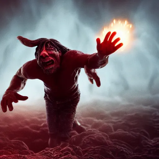 Prompt: man being dragged into hell by a giant hand coming out from the ground, 8 k, cinematic