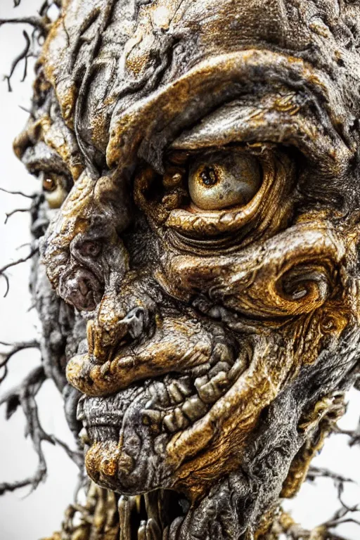 Image similar to photo taken of an epic intricate, ultra detailed, super realistic gritty, wet, slimy, lifelike sculpture of a nightmarish hellish alien ghoulish creature created by weta workshop, zoomed in shots, photorealistic, sharp focus, white wall coloured workshop, cold blueish colour temperture, f 0. 4, face centred, golden ratio, golden hour