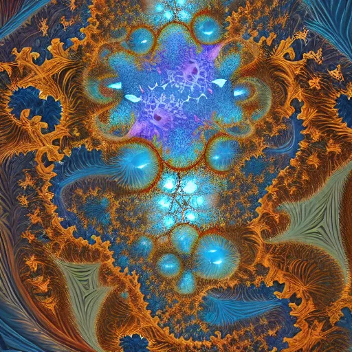 Image similar to a beautiful 3 d painting of a sprawling intricate fractal populated by mandelbrot fractals by android jones, volumetric lighting, dynamic lighting, dramatic lighting, high contrast, concept art, carved marble, opalescent, sacred geometry, religious, magic realism, catholicpunk, stark, trending on artstation