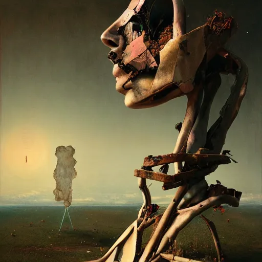 Image similar to the ego separates, psychedelic hyperrealistic surrealism, dreamscape, david friedrich, award winning masterpiece with incredible details, zhang kechun, a surreal vaporwave vaporwave vaporwave vaporwave vaporwave painting by thomas cole of a gigantic broken mannequin head sculpture in ruins, astronaut lost in liminal space, highly detailed, trending on artstation