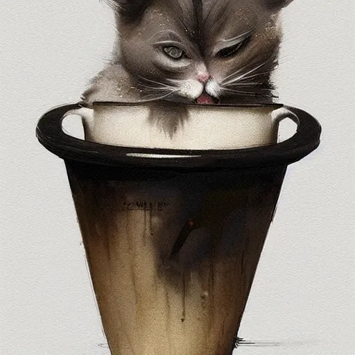 Prompt: a cute cat in a cup, trending on artstation, Greg Rutkowski