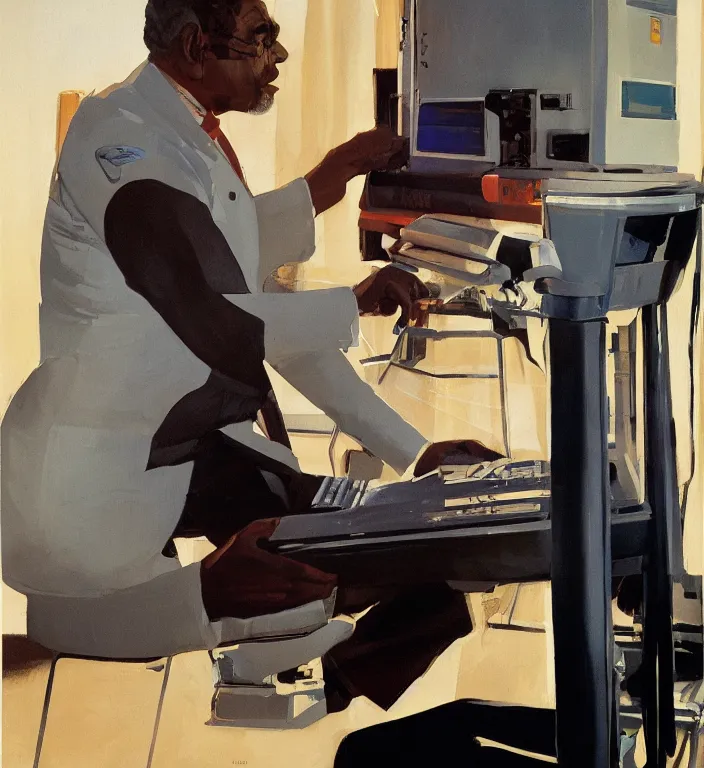 Image similar to Stephen McKinley Henderson as Thufir Hawat mentat human computer painted by Syd Mead