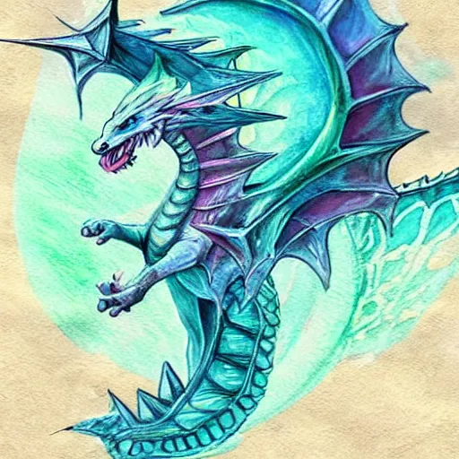 Prompt: mystical pastel dragon, watercolor, fantasy concept art, cute