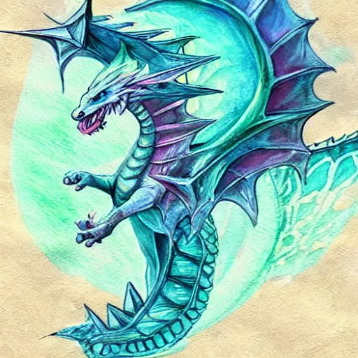 Image similar to mystical pastel dragon, watercolor, fantasy concept art, cute