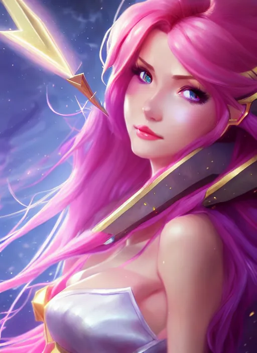 Image similar to portrait of star guardian katarina from league of legends, au naturel, hyper detailed, digital art, trending in artstation, cinematic lighting, studio quality, smooth render, unreal engine 5 rendered, octane rendered, art style by klimt and nixeu and ian sprigger and wlop and krenz cushart and riot