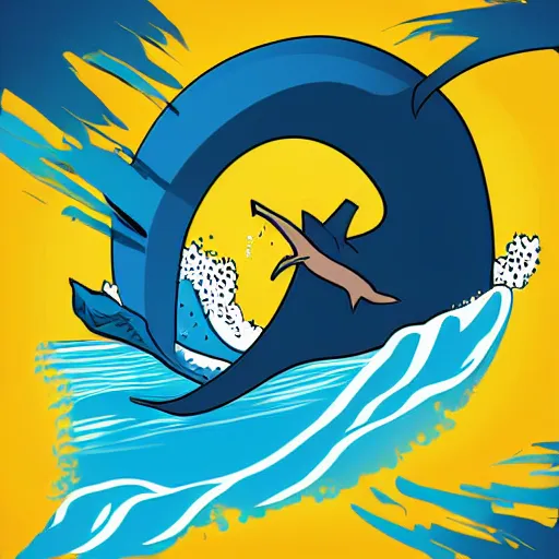 Prompt: A shark surfing on a wave, vector art