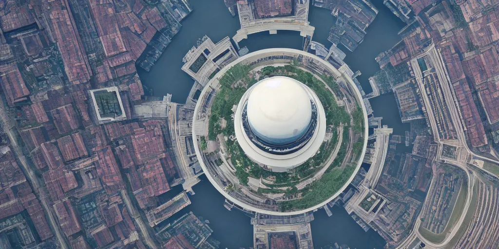 Image similar to a very high resolution image from a new movie, oriental pearl tower, front view, upside - down, shining, photorealistic, photography, directed by wes anderson