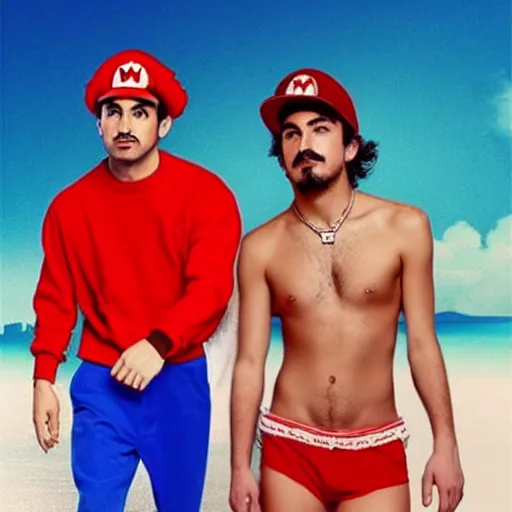 Prompt: Mario in a red hat in the style of Harmony Korine Spring Breakers spring break forever film aesthetic!!!