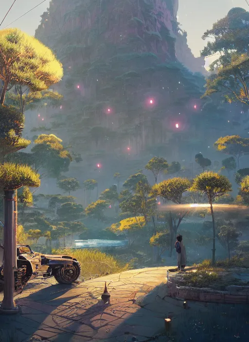 Image similar to highly detailed utopia illustration in gta v, stephen bliss, unreal engine, fantasy art by greg rutkowski, loish, rhads, ferdinand knab, makoto shinkai and lois van baarle, ilya kuvshinov, rossdraws, tom bagshaw, global illumination, radiant light, detailed and intricate environment