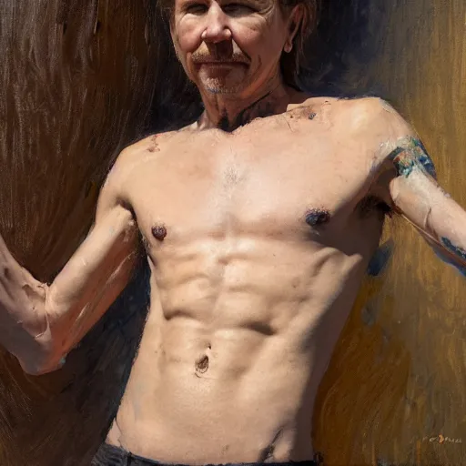 Image similar to Gary Oldman with an shredded, toned, inverted triangle body type, painting by Gaston Bussiere, Craig Mullins, XF IQ4, 150MP, 50mm, F1.4, ISO 200, 1/160s, natural light