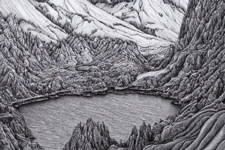 Image similar to insanely detailed landscape, ballpoint pen art