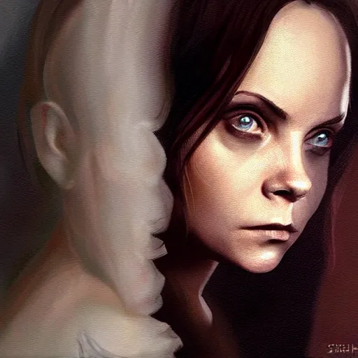 Image similar to fullbody potrait of christina ricci in as an angel, hyper realistic, digital painting. art station. mood lighting, highly detailed, concept art, intricate, sharp focus, by shaun berke - h 1 2 0 0