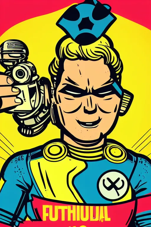 Image similar to fallout 7 6 retro futurist illustration art by butcher billy, sticker, colorful, illustration, highly detailed, simple, smooth and clean vector curves, no jagged lines, vector art, smooth andy warhol style