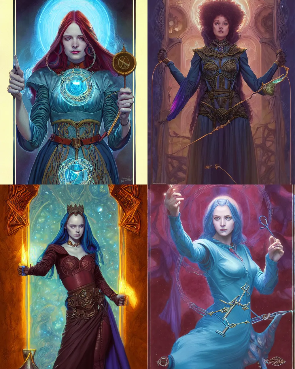 Prompt: lydia, spell casting wizard, brilliant cyan, tarot card, digital artwork by artgerm and lily abdullina, wpol and sarasti, donato giancola and android jones, artstation