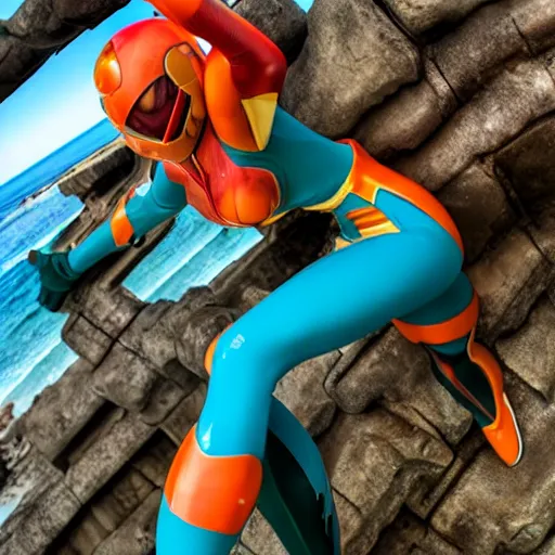 Image similar to metroid samus aran chilling in aruba