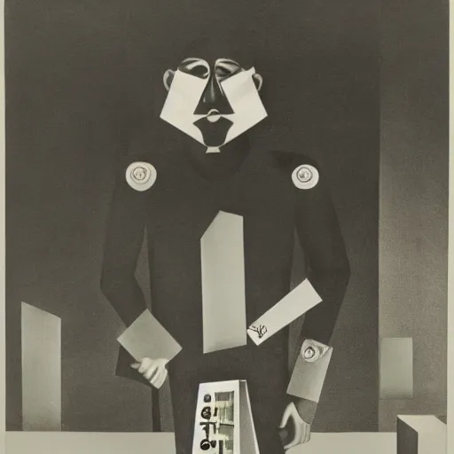 Image similar to Surreal, Dadaist art of a banker. 1930s.