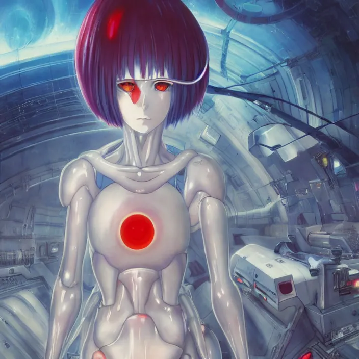 Image similar to Female Anime Character rei ayanami cyborg, giygas, epcot, inside a space station, eye of providence, Beksinski Finnian vivid Wojtek William to eye, hellscape, mind character, Environmental occlusion theme Jia, a William mans character, Artstation station female hyperdetailed with , rei ayanami